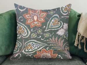 Green Paisley Sofa Cushion, Modern Country Interior