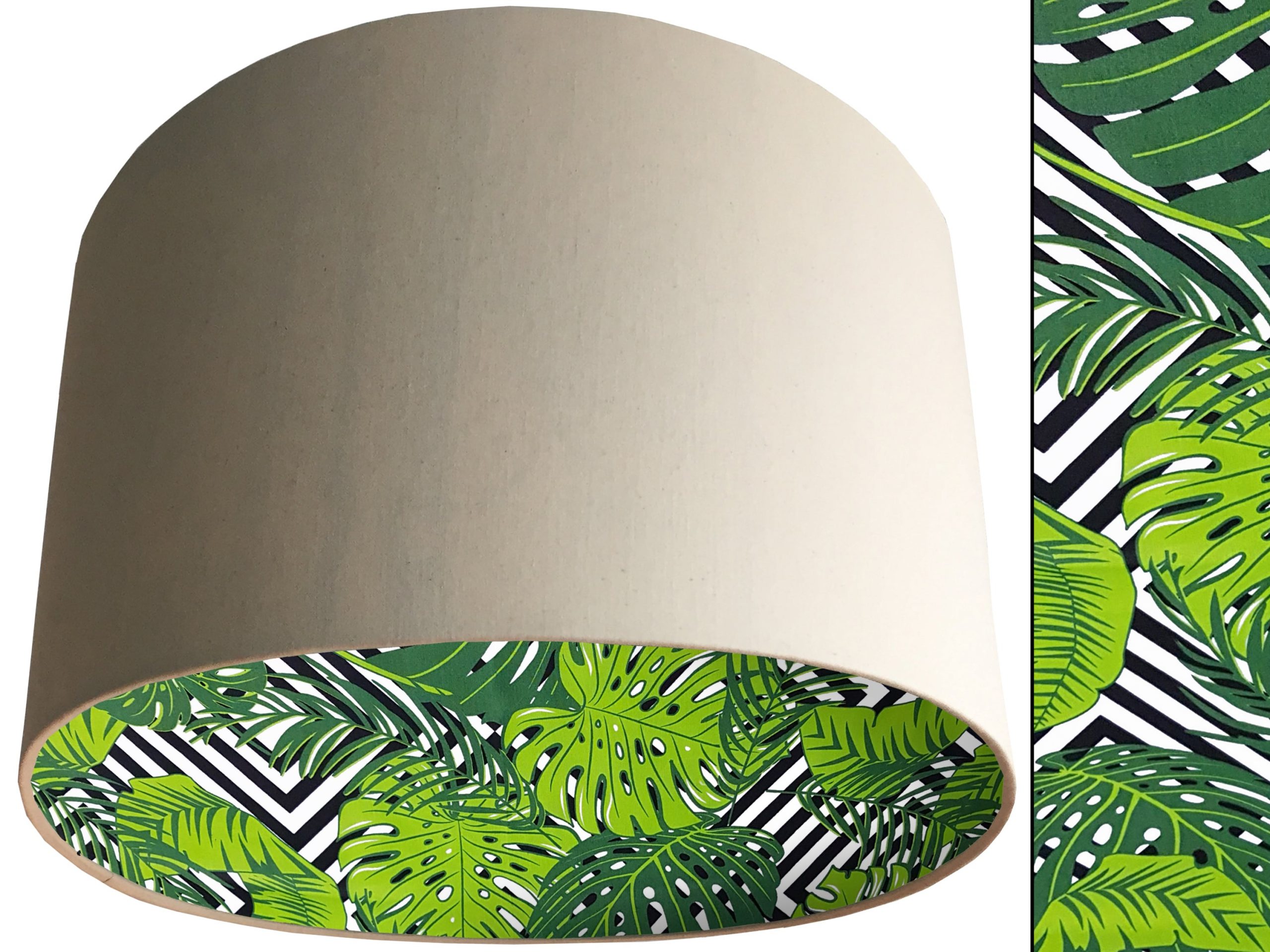 Jungle Leaf Green Lampshade Cream, Bold Tropical Interior