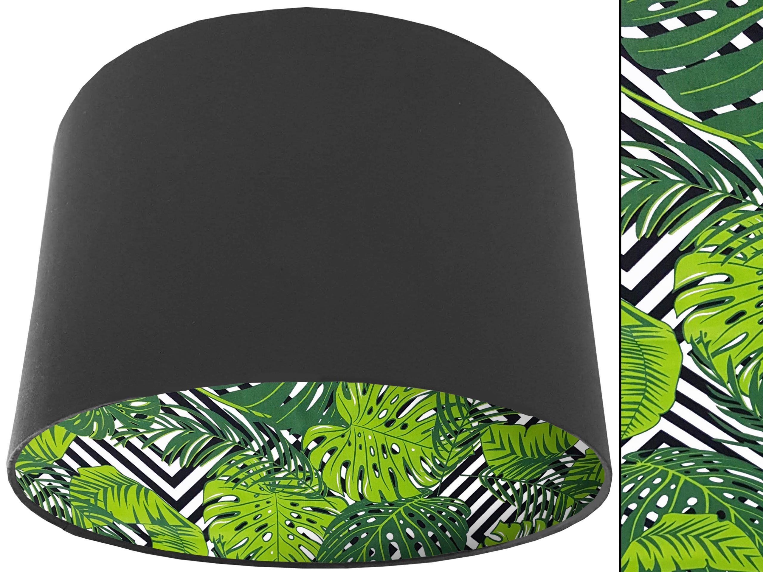 Jungle Leaf Green Lampshade Dark Grey, Bold Tropical Interior