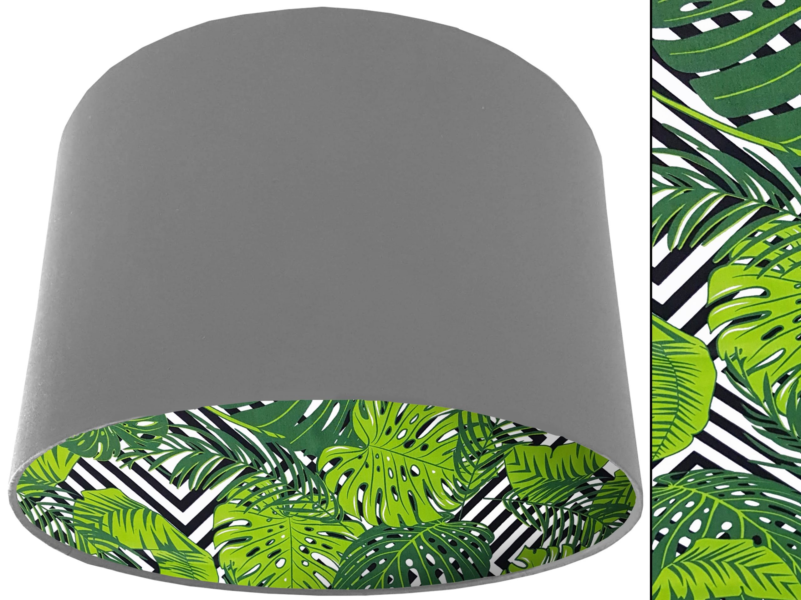 Jungle Leaf Green Lampshade Light Grey, Bold Tropical Interior