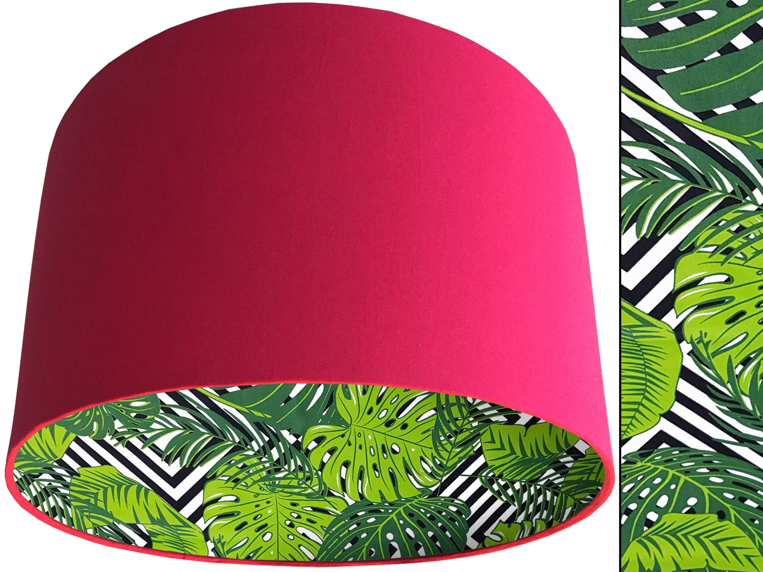 Jungle Leaf Green Lampshade Pink, Bold Tropical Interior