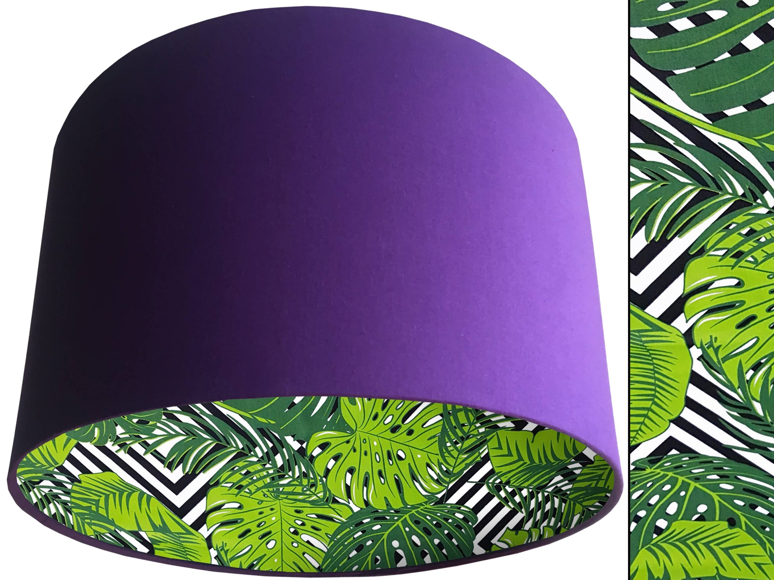 Jungle Leaf Green Lampshade Purple, Bold Tropical Interior
