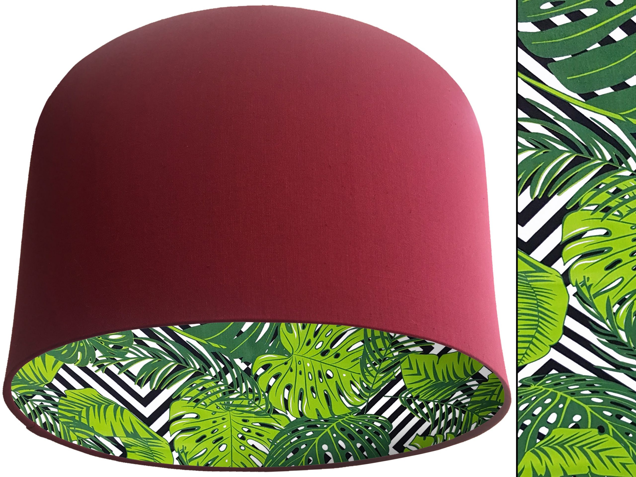 Jungle Leaf Green Lampshade Red, Bold Tropical Interior