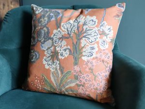 Oriental Trees Orange Sofa Cushion, Botanical Interior