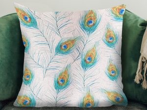 Peacock Feather Sofa Cushion, Country Home Interior