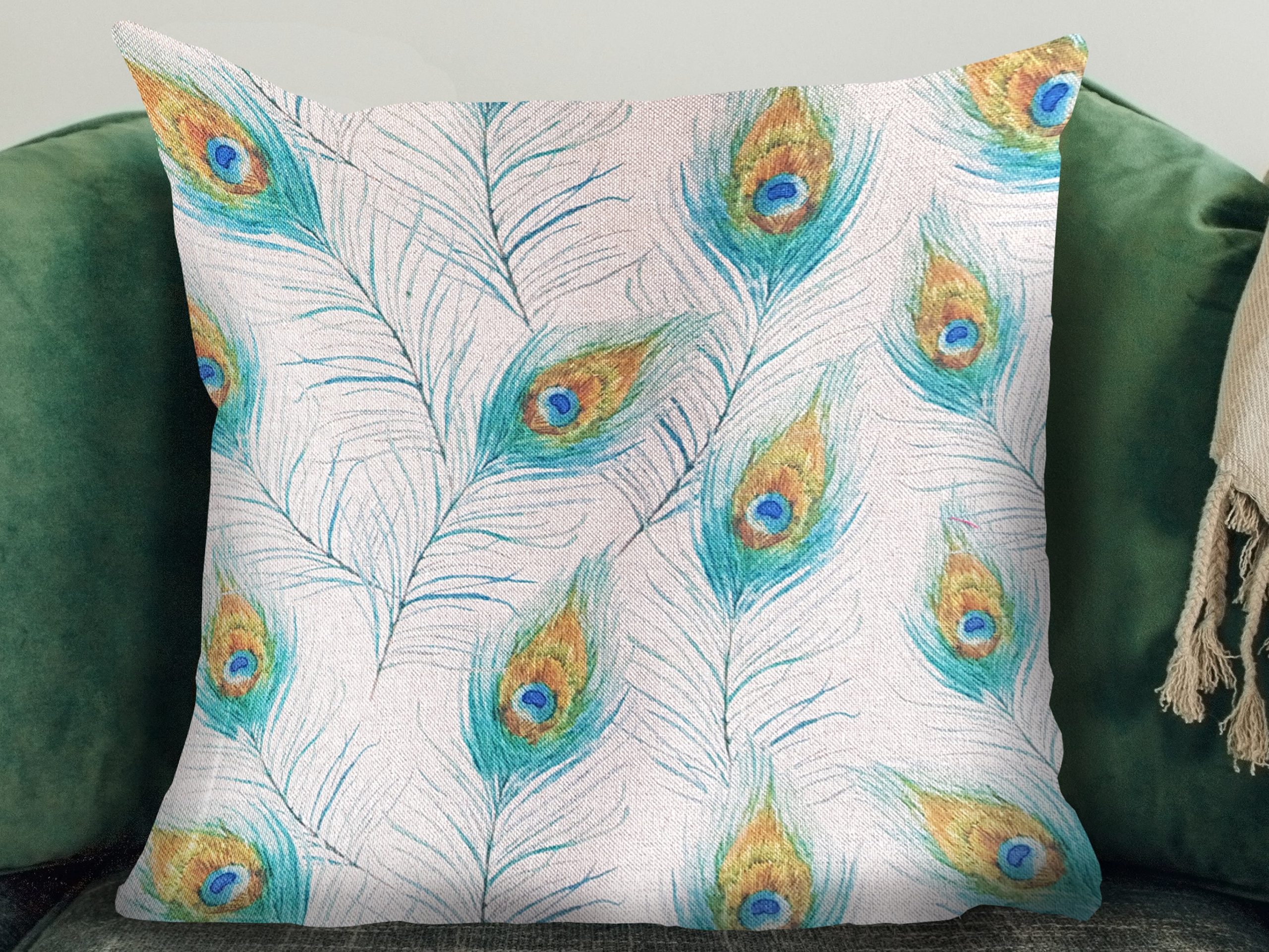 Peacock Feather Sofa Cushion, Country Home Interior Light Owl