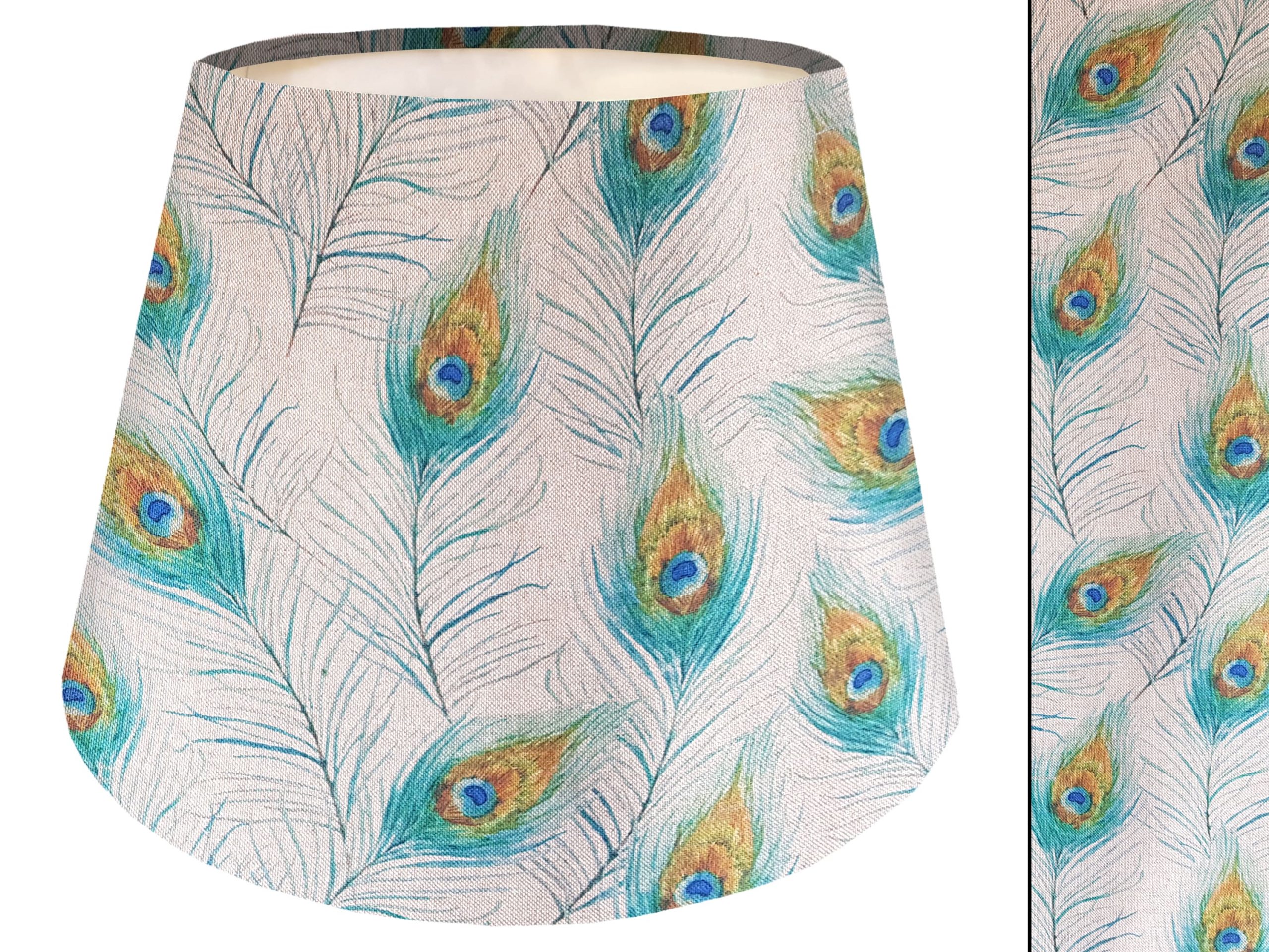 Peacock Feather Empire Lampshade, Handmade Light