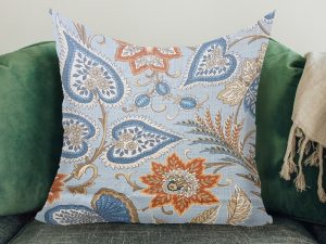 Sky Blue Paisley Sofa Cushion, Modern Country Interior