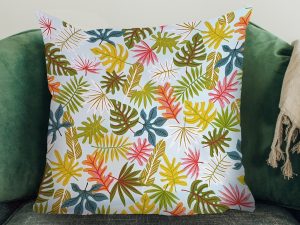 Tropical Leaf Mint Sofa Cushion, Exotic Home Interior