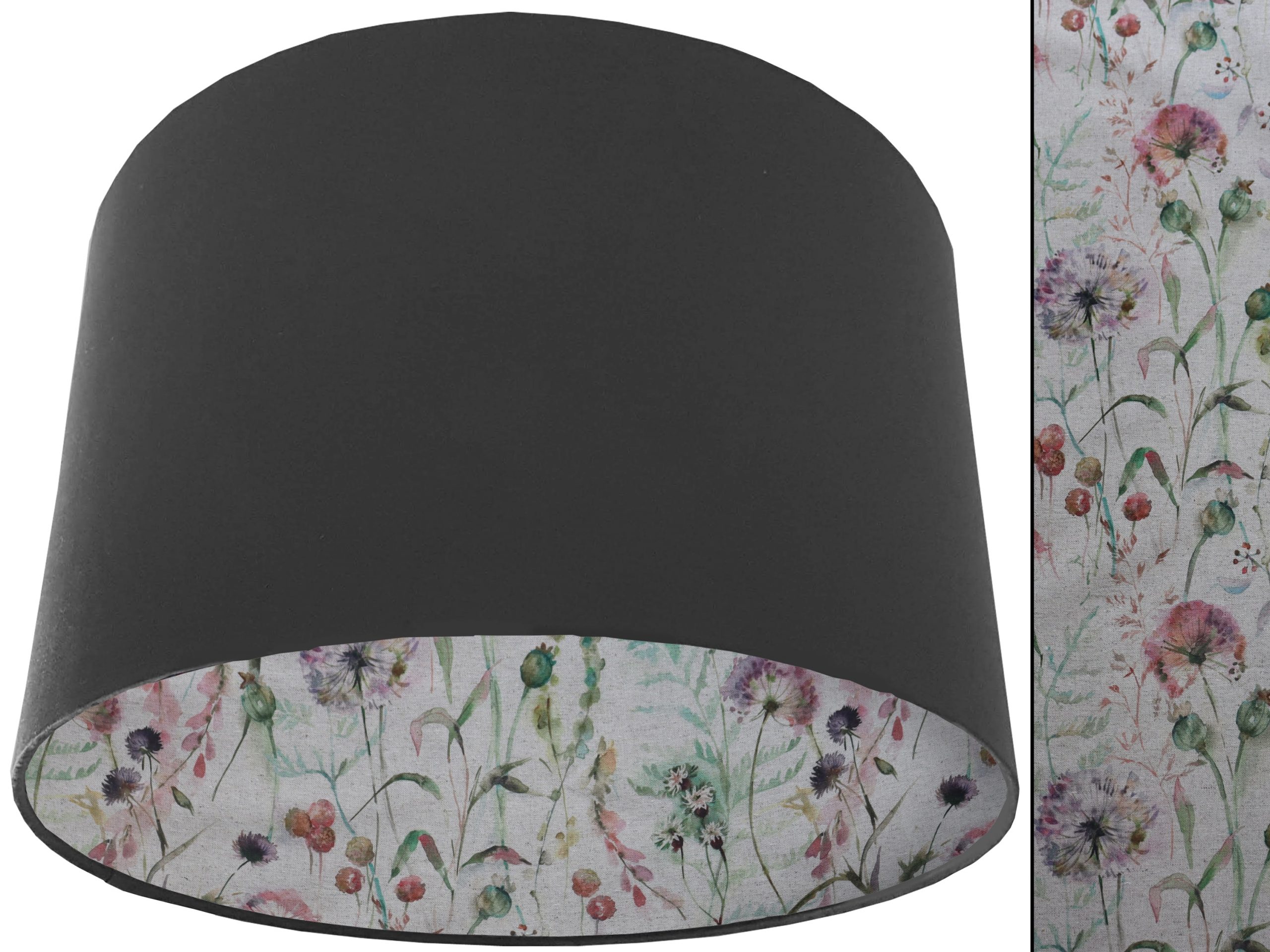 Country Floral Lampshade Dark Grey, Rustic Botanical Interior