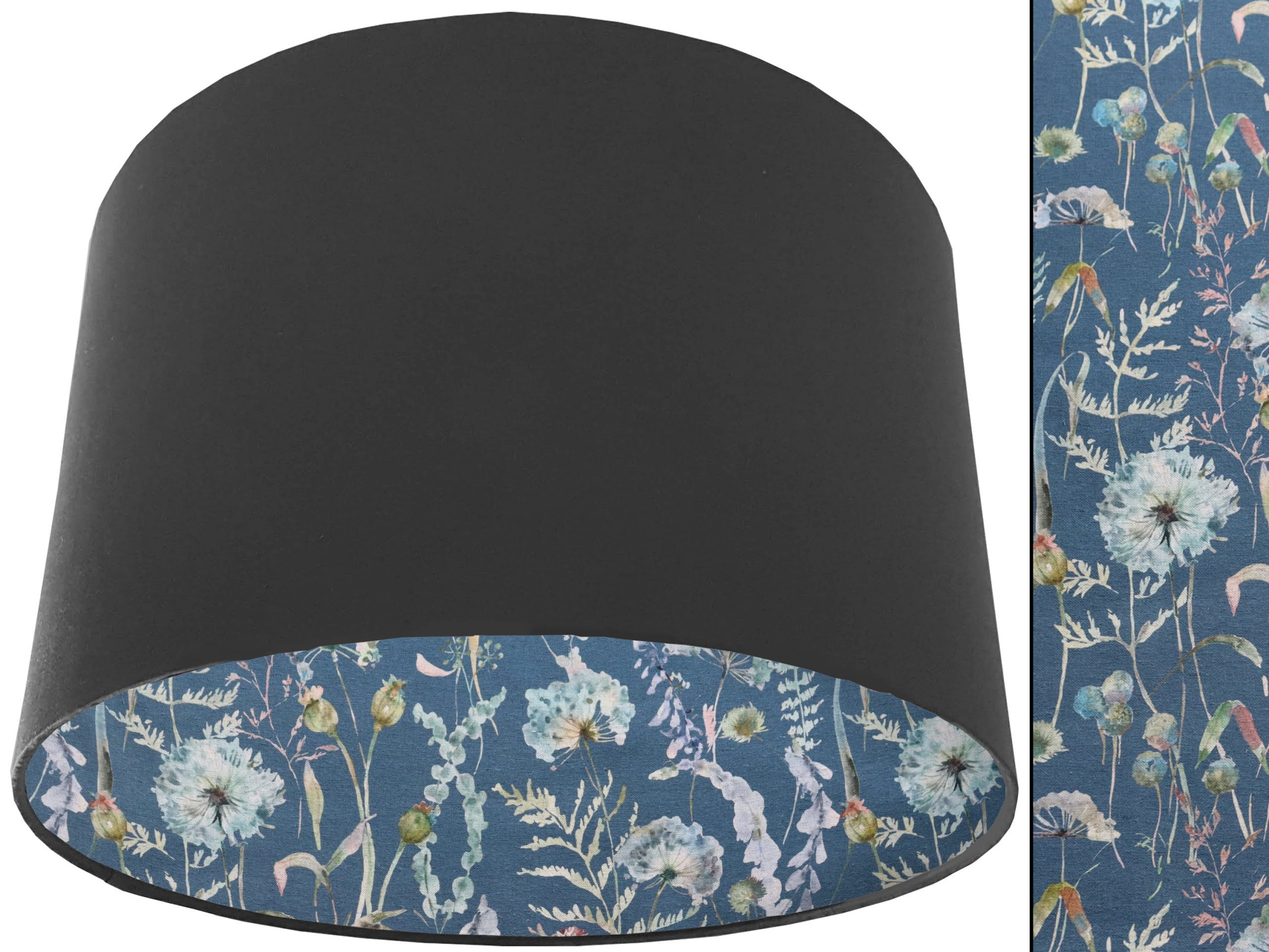 Floral Blue Lampshade Dark Grey, Traditional Country Home