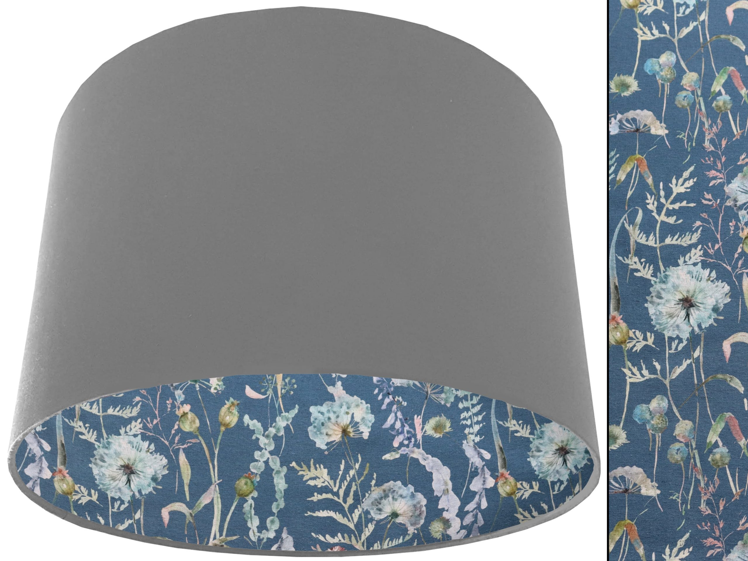 Floral Blue Lampshade Light Grey, Traditional Country Home