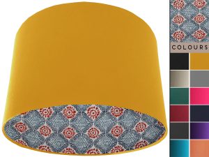 Bohemian Teal Lampshade Yellow, Modern Geometric Design