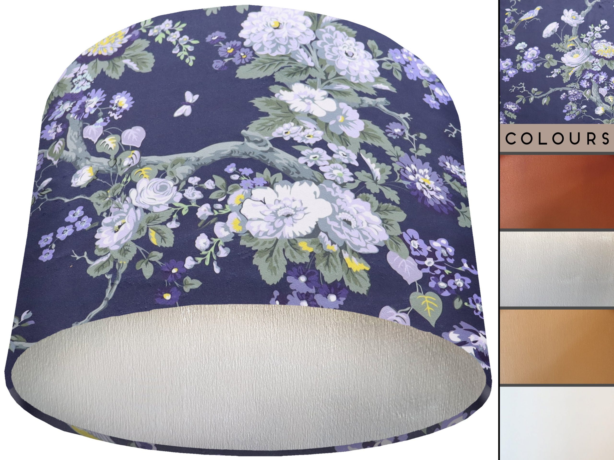 Blue Floral Velvet Lamp Shade, Traditional Country Interior Light Owl