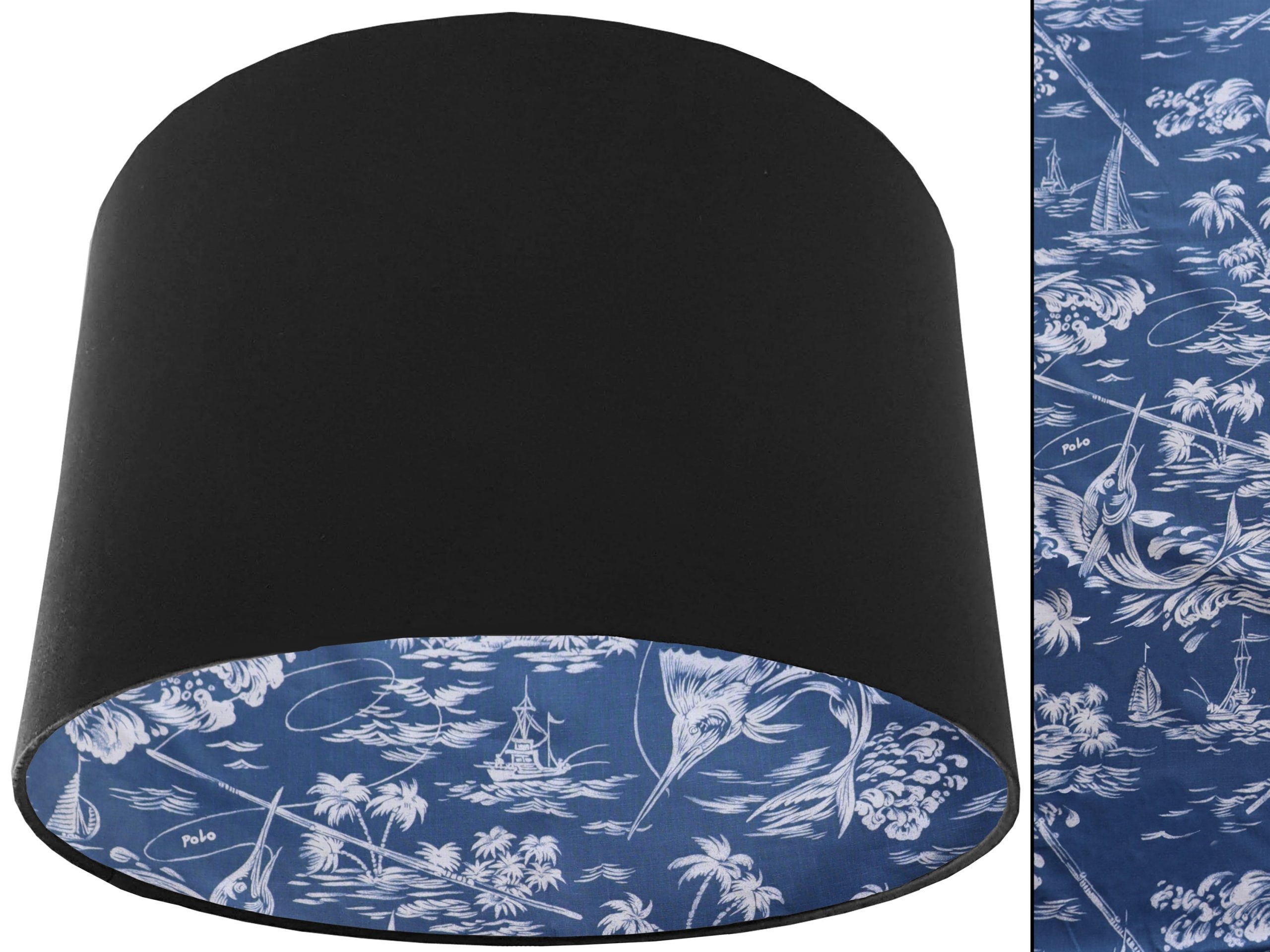 Blue Nautical Lampshade Black, Coastal Home Interior Décor