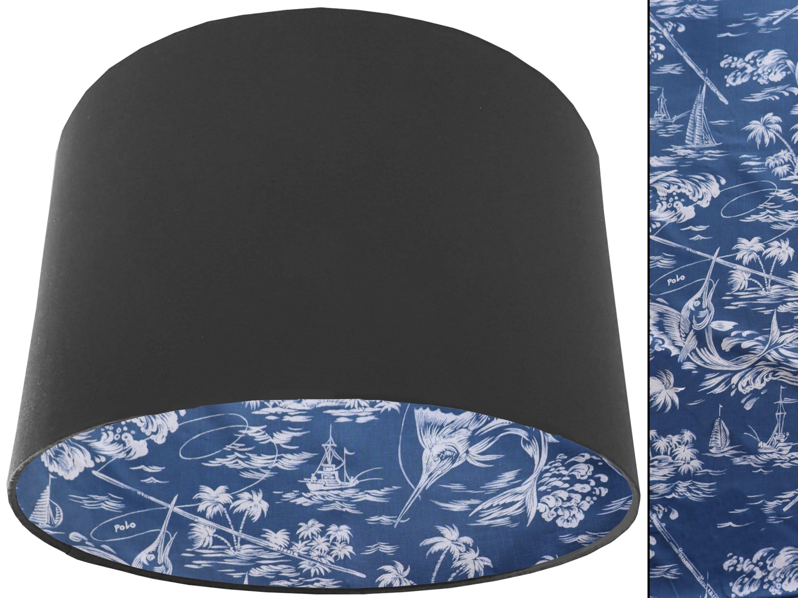 Blue Nautical Lampshade Dark Grey, Coastal Home Interior Décor