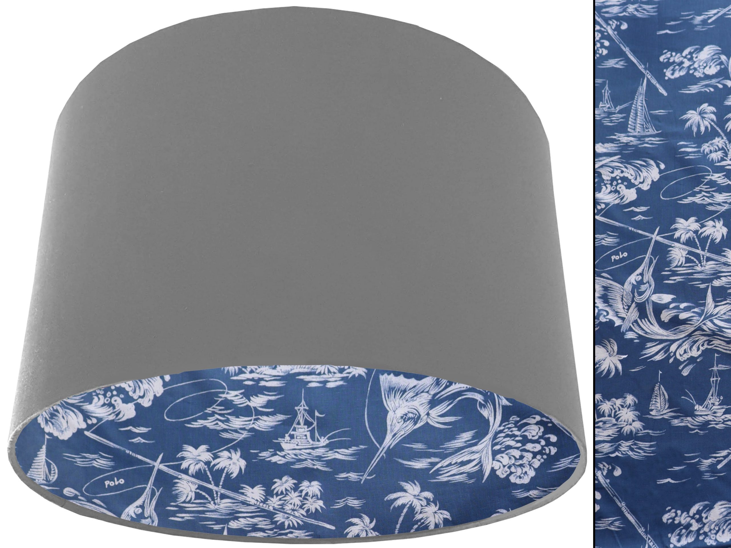 Blue Nautical Lampshade Light Grey, Coastal Home Interior Décor