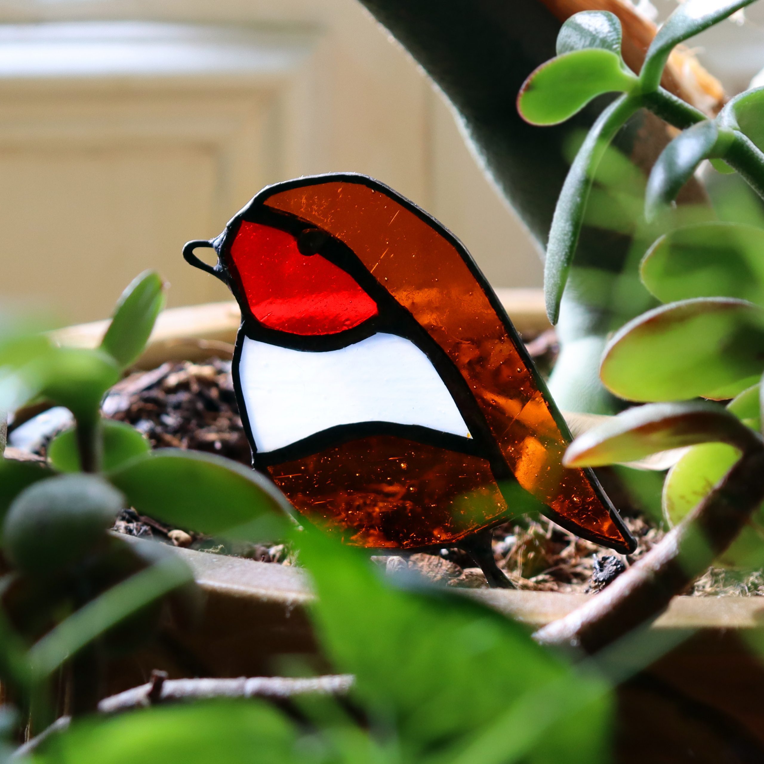 Stained Glass Robin Pot Decor