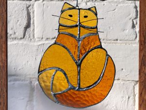 Ginger Cat Stained Glass Suncatcher