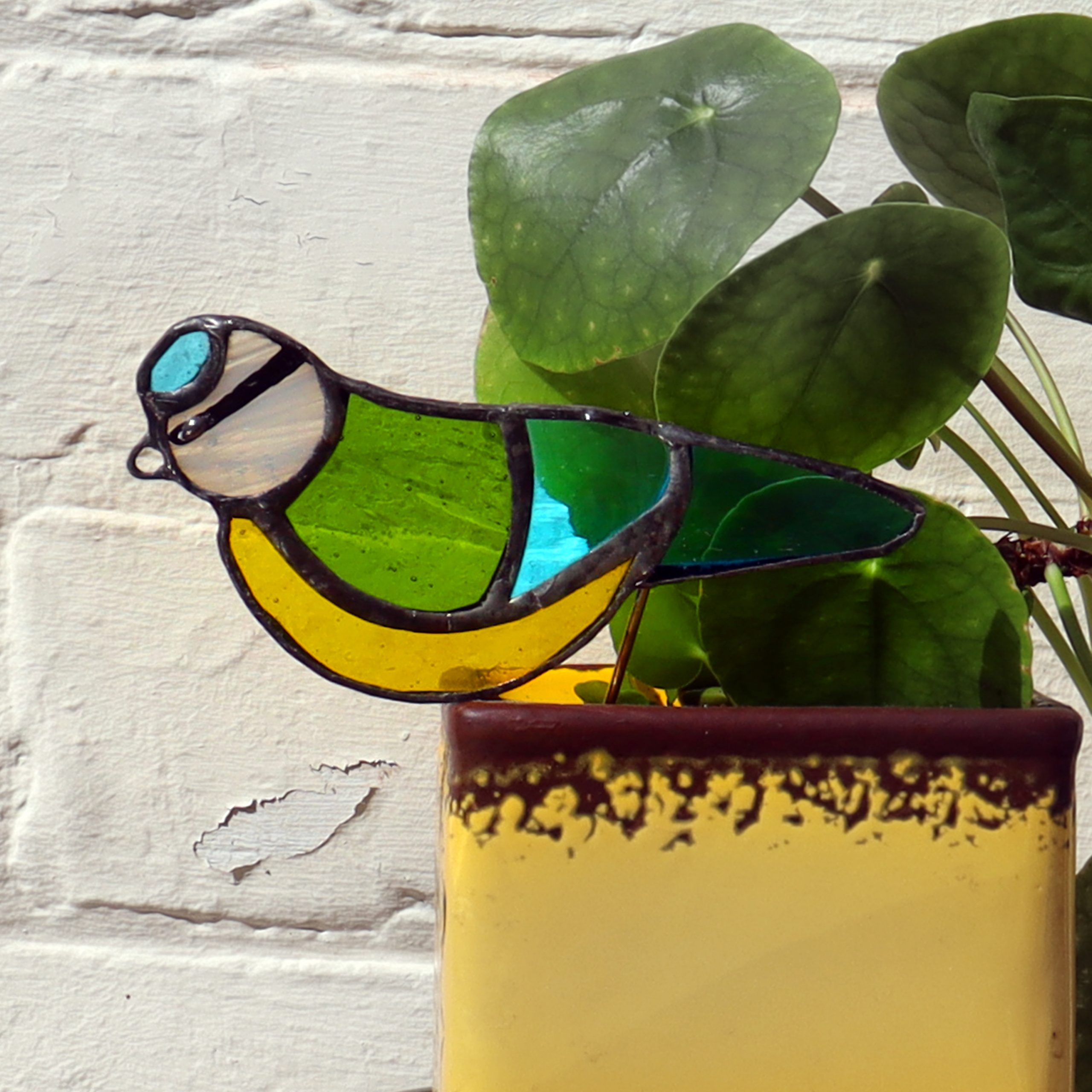 Stained Glass Blue Tit Plant Pal